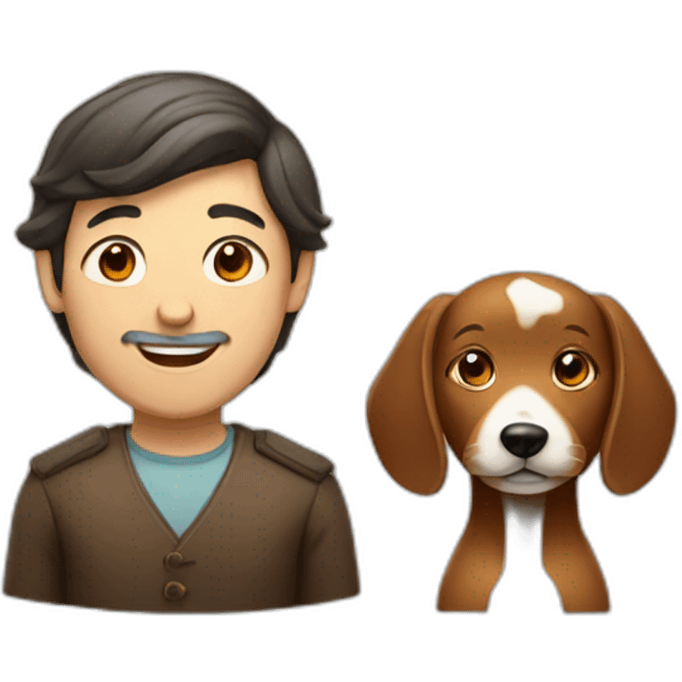 Jewish man and Chinese lady with brown dog smiling emoji