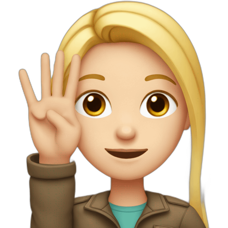 white girl showing three fingers on one hand emoji