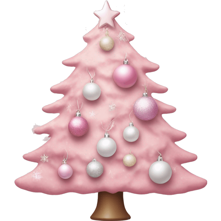 Pastel pink Christmas tree with pink and white ornaments  emoji