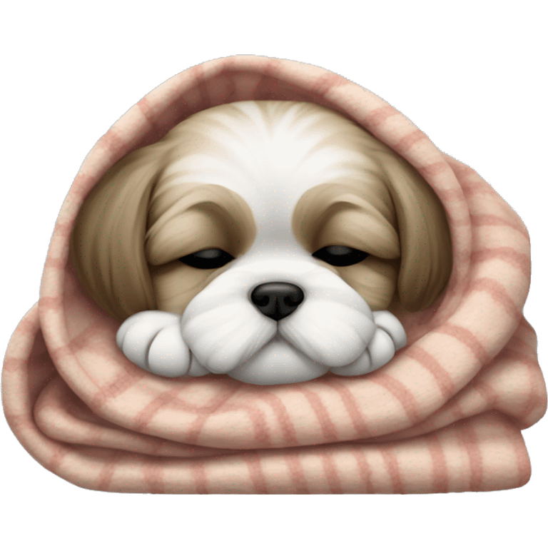 Realistic Shi - tzu puppy sleeping with a blanket emoji