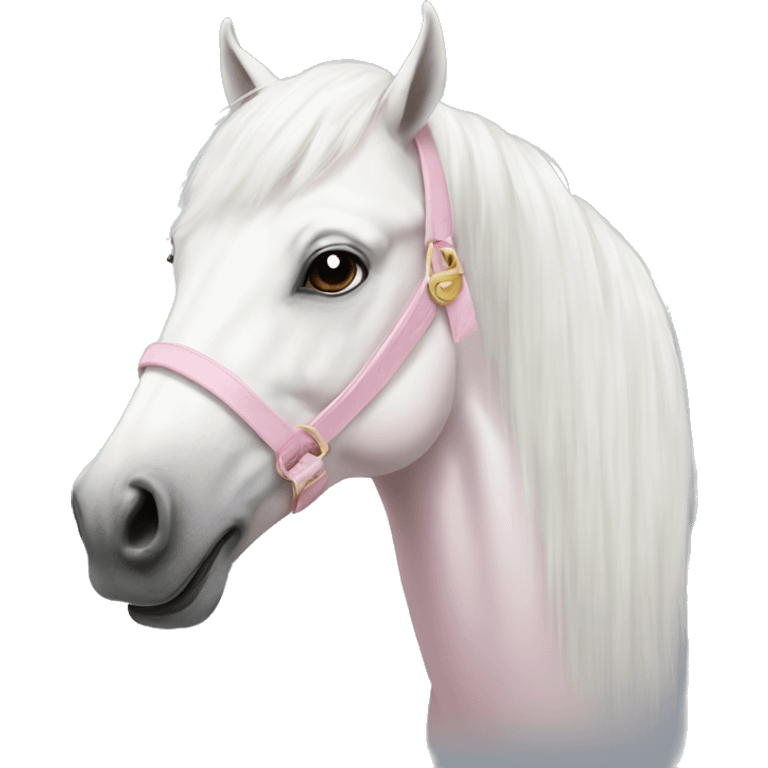 White horse with a light pink saddle and long white mane emoji