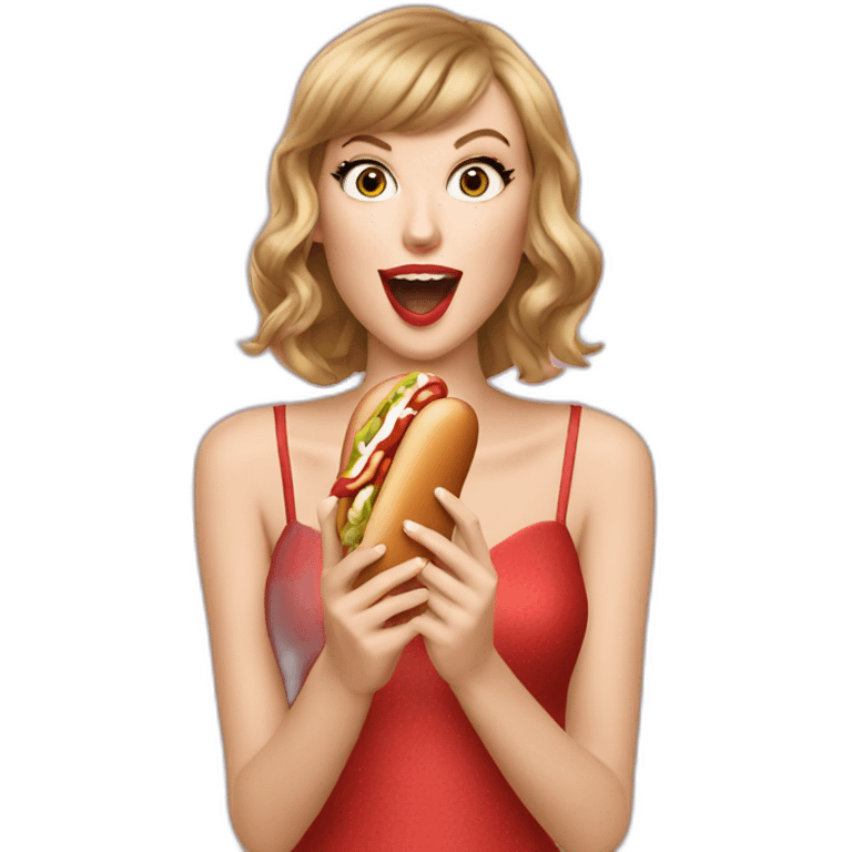 Taylor Swift eating a hot dog emoji