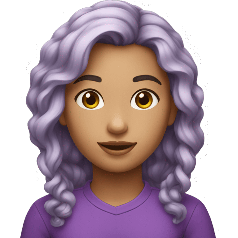 Menina de pele clara e cabelo roxo cacheado emoji