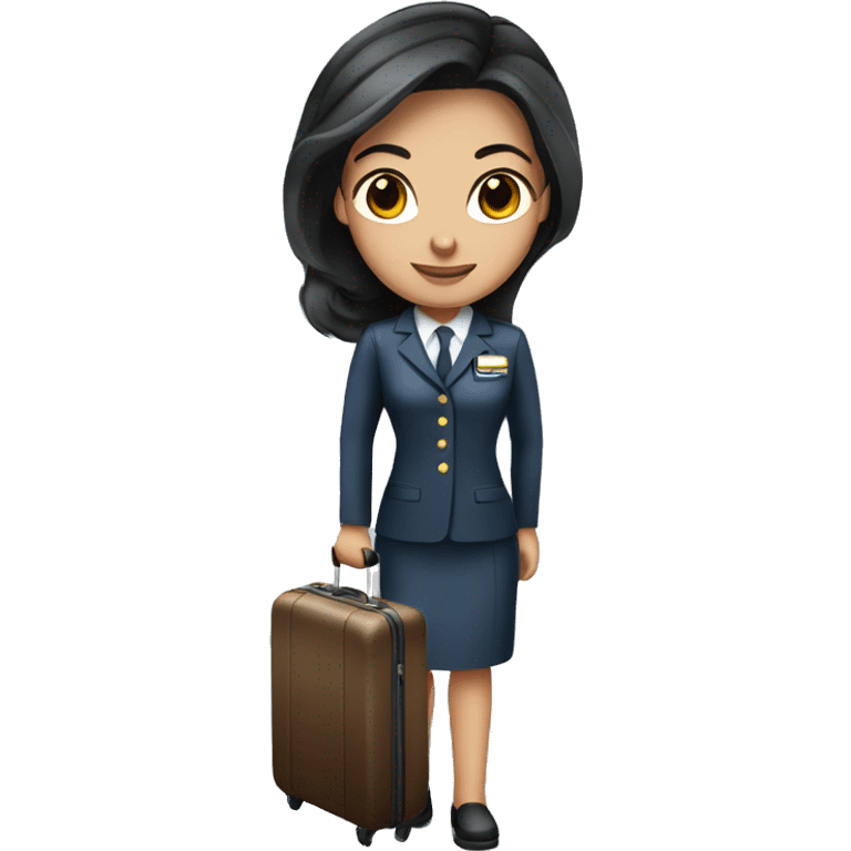 long dark hair brown eyed girl flight attendant holding suitcase emoji