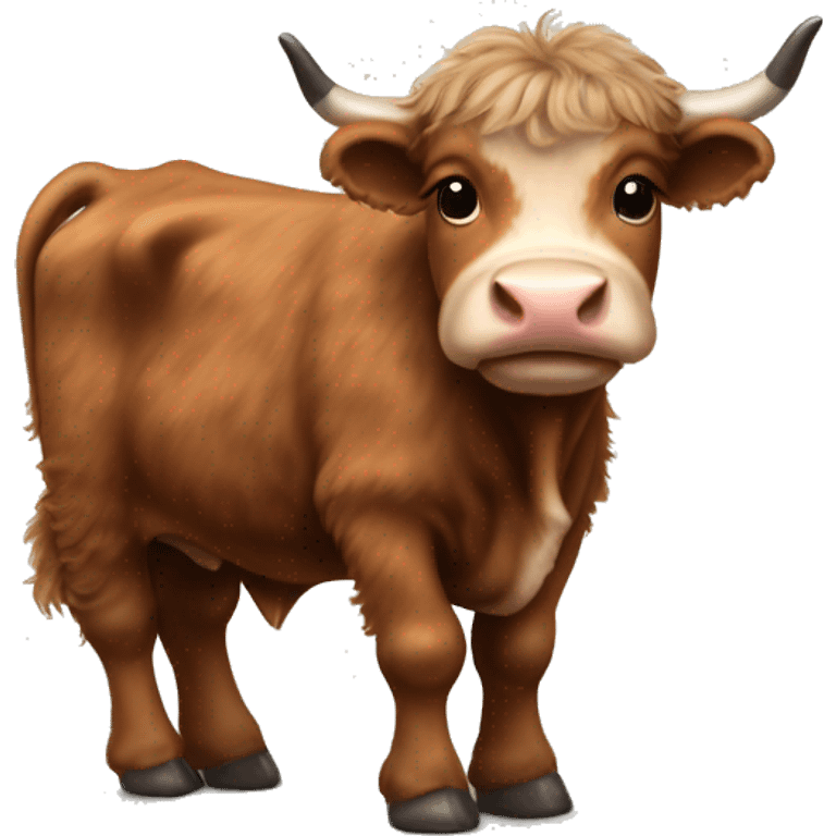 brown fluffy baby scottish cow with a small bow on head emoji