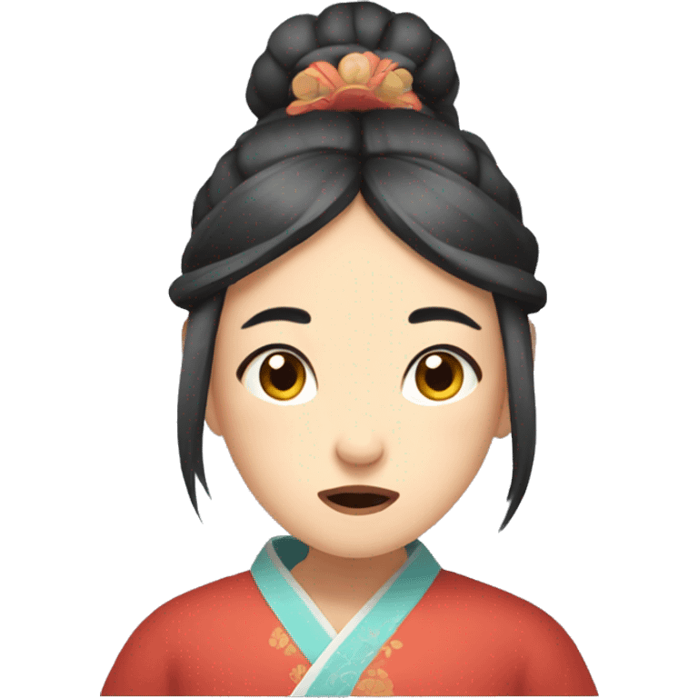 Flat illustration,A lovely ancient Chinese girl，frustrated expression  emoji