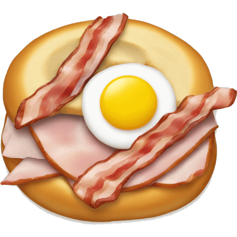 a bagel sandwich with ham, bacon and eggs emoji