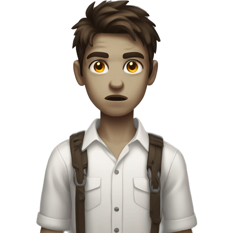 teen boy zombie with medium dark brown hair and white shirt emoji