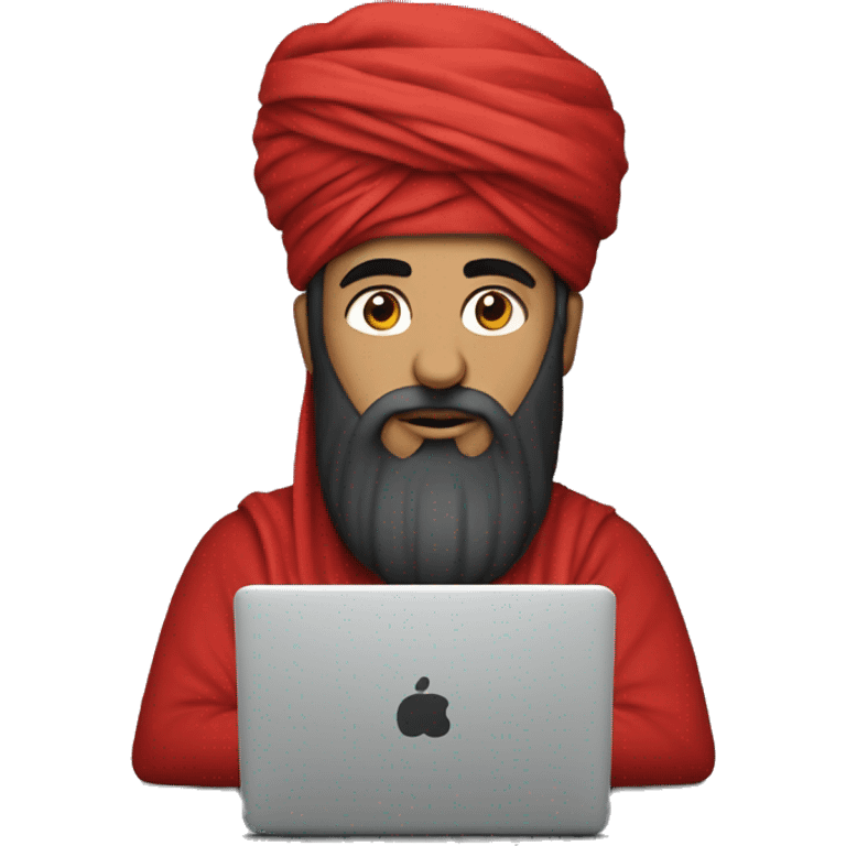 A caliph with turban and red clothes writing in a laptop emoji