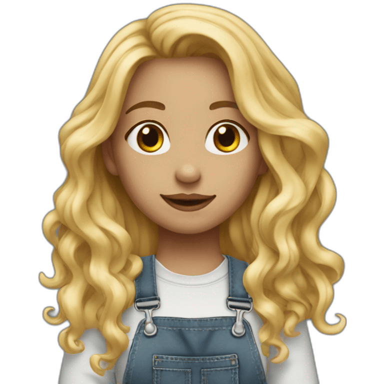 girl with long blonde wavy, a nose ring and dungarees emoji