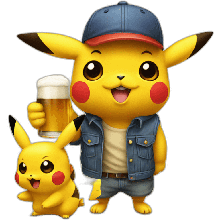 Pikachu tenant une bière emoji