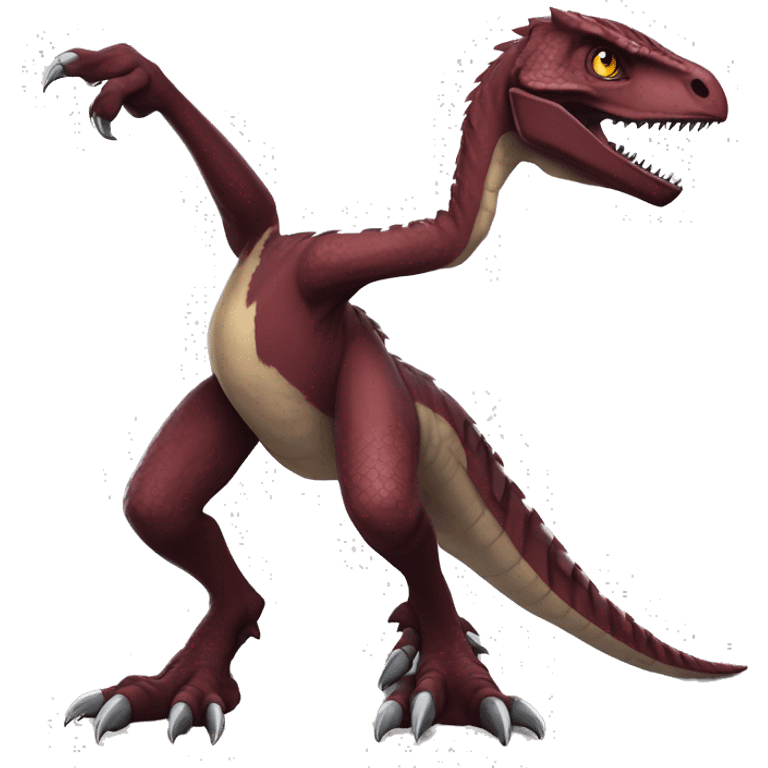 Maroon edgy badass modern sexy handsome punk velociraptor-dragon-Digimon, full body emoji