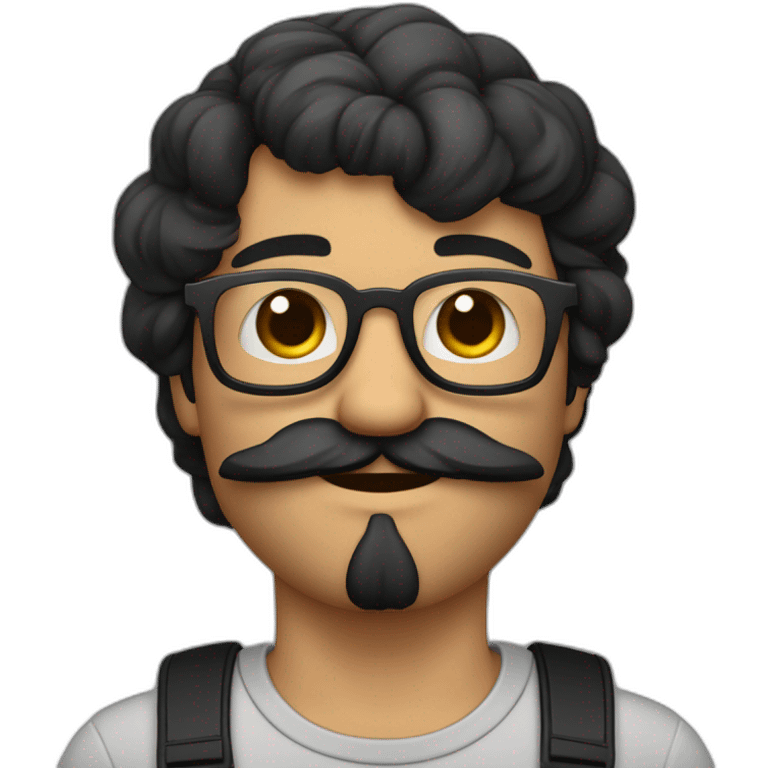 cara de hombre de piel clara con pelo corto negro, barba y bigotes, usando lentes y con apariencia pensativo emoji