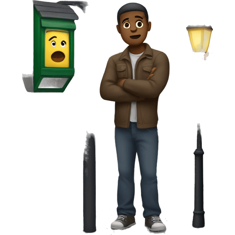 Man holding his arm nervously under a lamppost  emoji