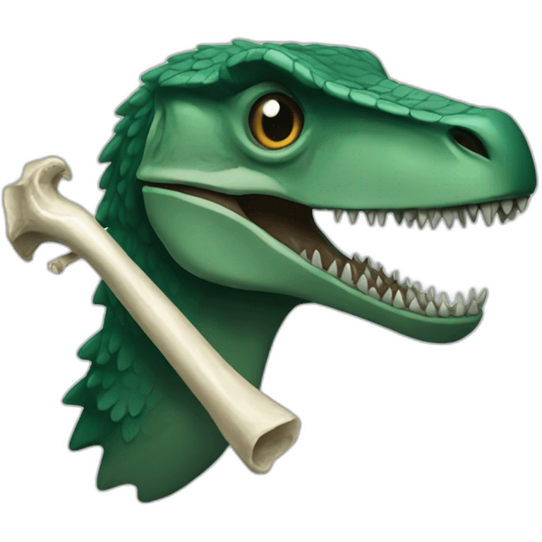 dark green raptor head holding bone in mouth emoji