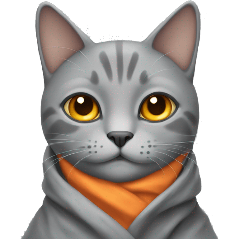 grey cat orange glass eyes in blanket emoji