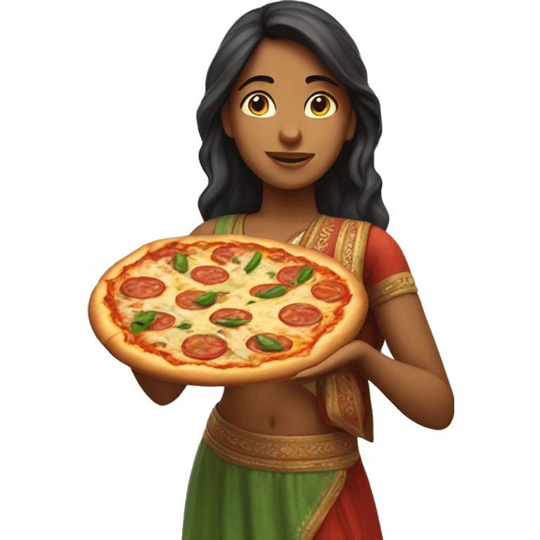 Indian girl holding a pizza slice emoji