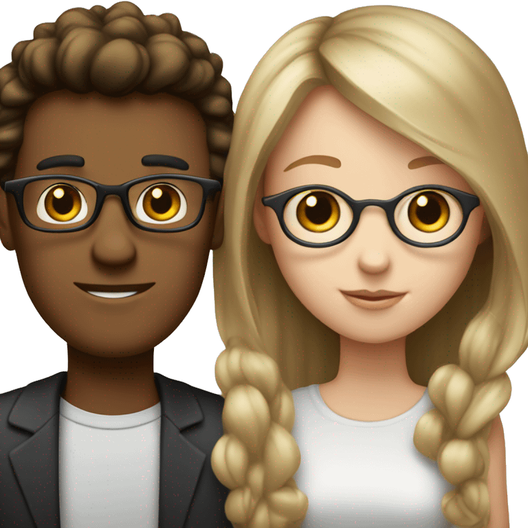 Lighter Brown guy with glasses , and a white girl with black hair and bangs no glasses in a relationship  emoji