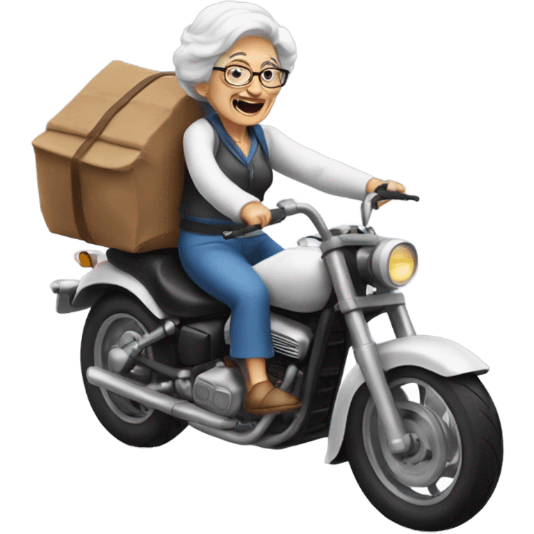 Grandma riding a motorcycle doing a wheelie emoji