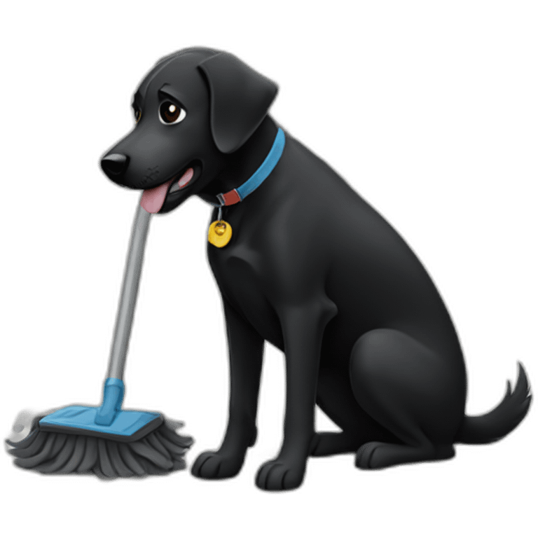 Black dog cleaning the sidewalk emoji