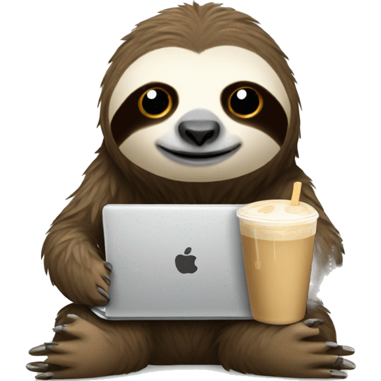 tired sloth with laptop and ice latte emoji