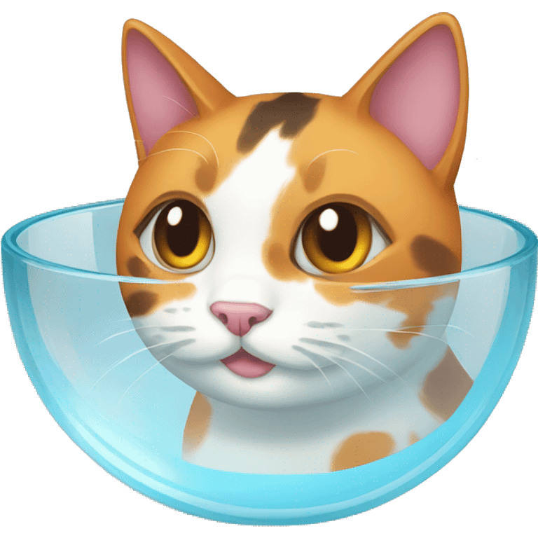 Calico cat in a glass bowl  emoji