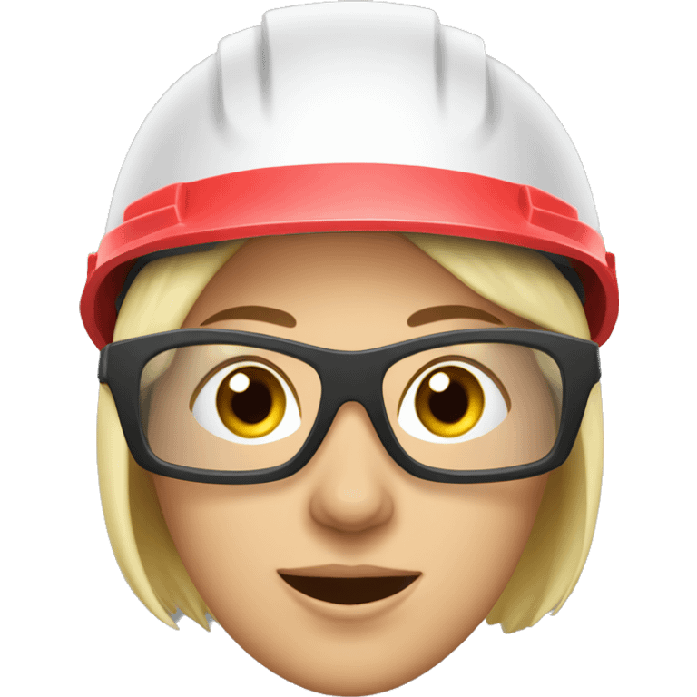 Caucasian woman wearing a safety helmet, safety glasses and earplugs emoji