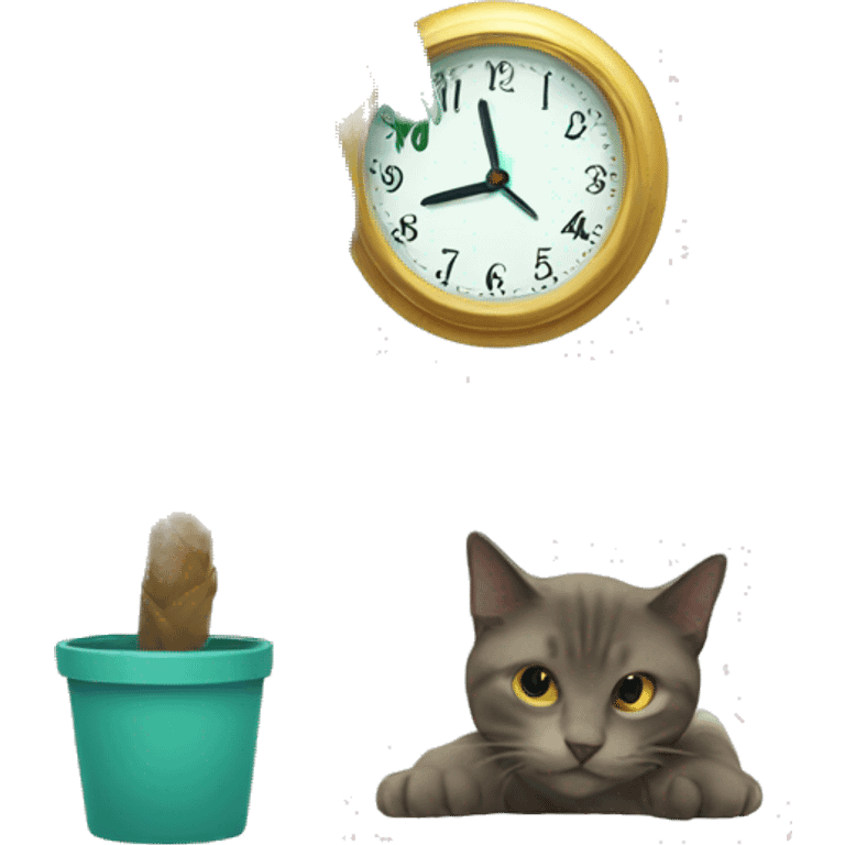 palm tree, clock and cat emoji