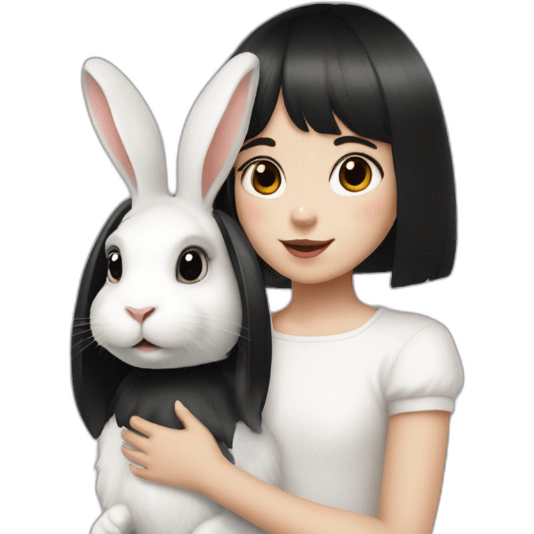 white rabbit with a little girl with black bangs emoji