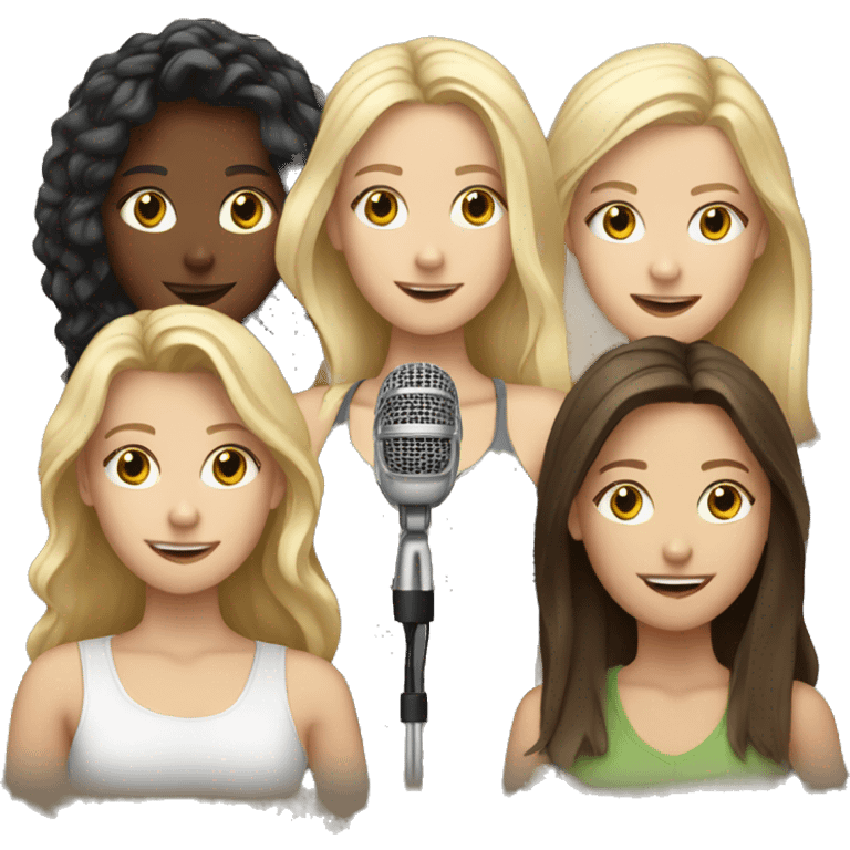 3 white teens 1 blonde 2 brunette with microphone emoji