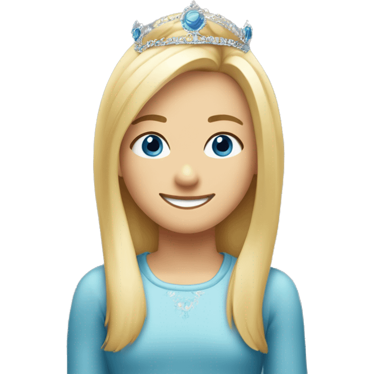 Create an emoji of a blonde girl with a round face, blue eyes, shoulder-length hair, and a slight fringe. She is smiling and wearing a tiara while celebrating her 21st birthday. The emoji should convey a joyful and celebratory mood. emoji