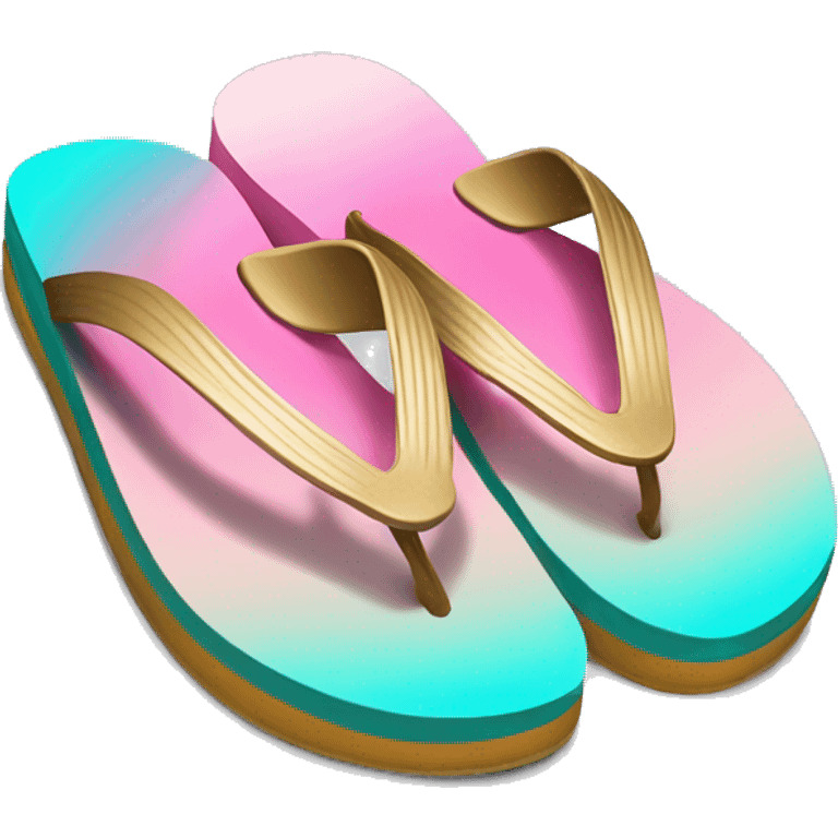 Realistic teal pink and gold ombre flip flop. emoji