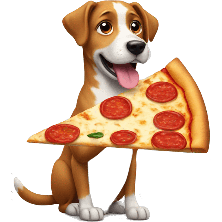 A dog buying a pizza emoji