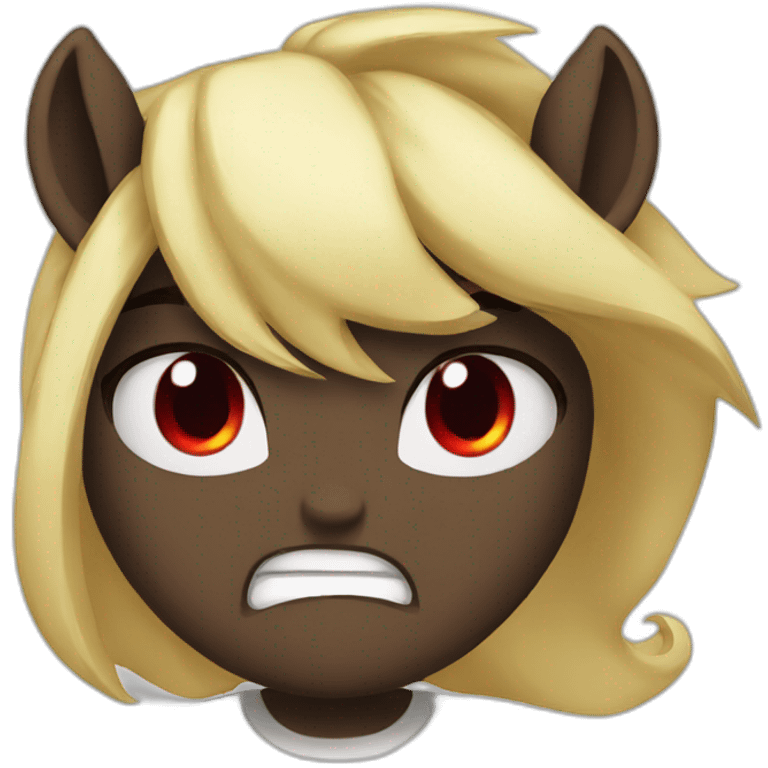 Angry dark poney red eyes blond hair emoji