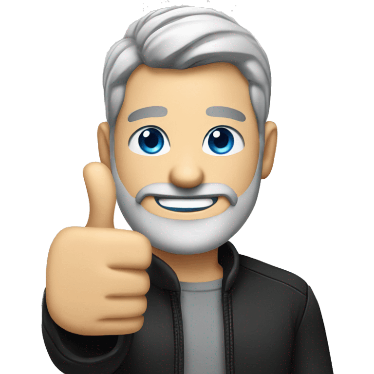 smiling male in black jacket with grey Beard and Blue eyes giviing thumbs up emoji