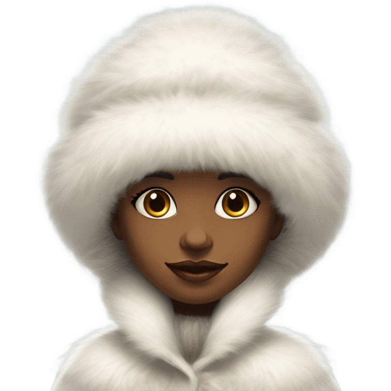 a girl with a white big fluffy fur hat and white fur coat, Ada Gladys Killins, aestheticism, a character portrait emoji