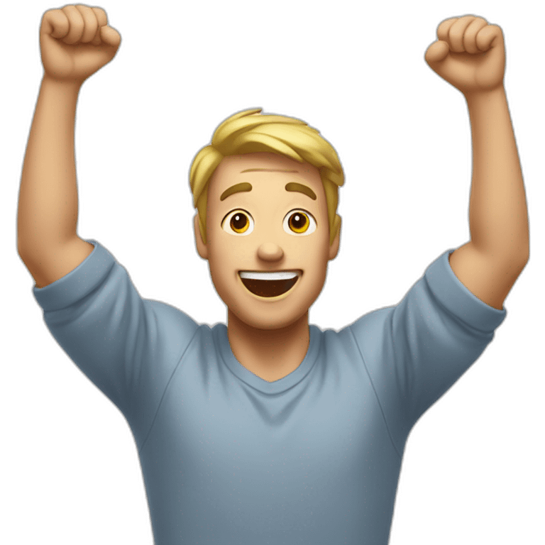 excited man with arms raised above head, he is white emoji