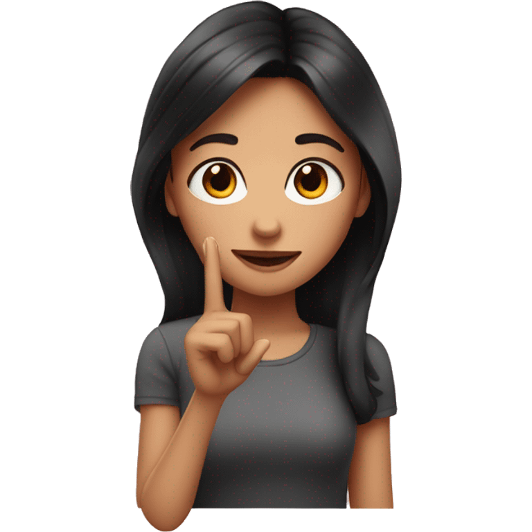 a girl with dark hair with pretty face makes a heart with her fingers  emoji