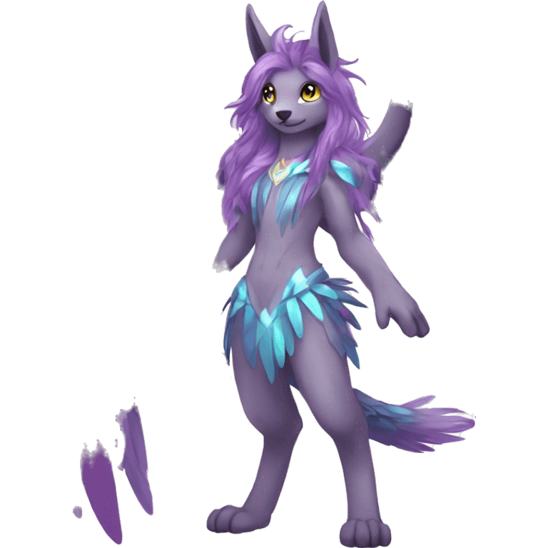 Anthro Sona Cool Cute Adorable Colorful Shy Winged Shiny Fakemon-Fantasy-Creature With Long Hair-Mane Full Body emoji