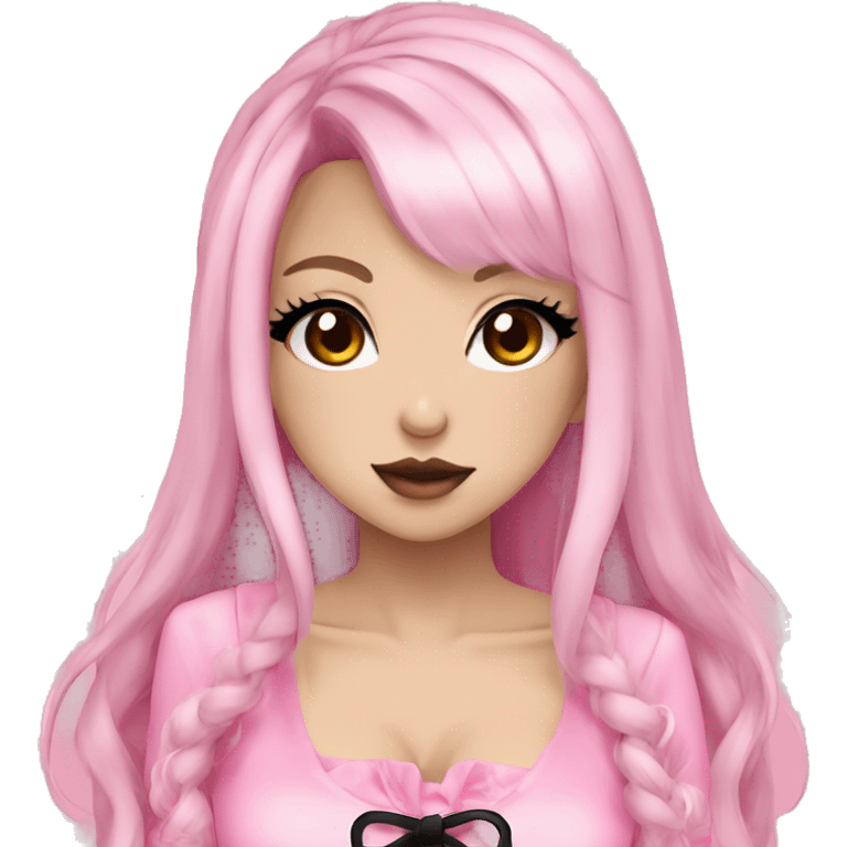 hime gyaru girl, black hair, dark makeup, pink clothes emoji