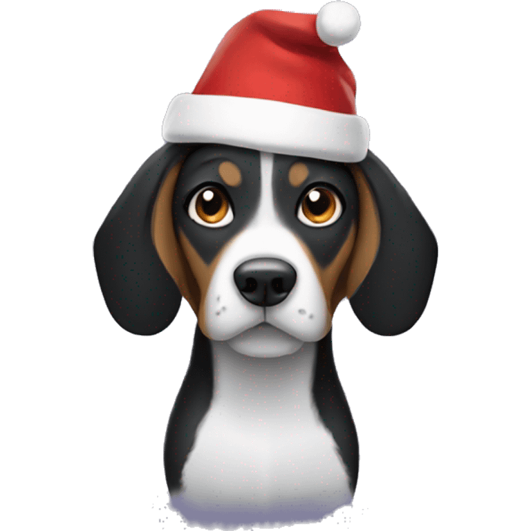 Black beagle wearing a Santa hat emoji