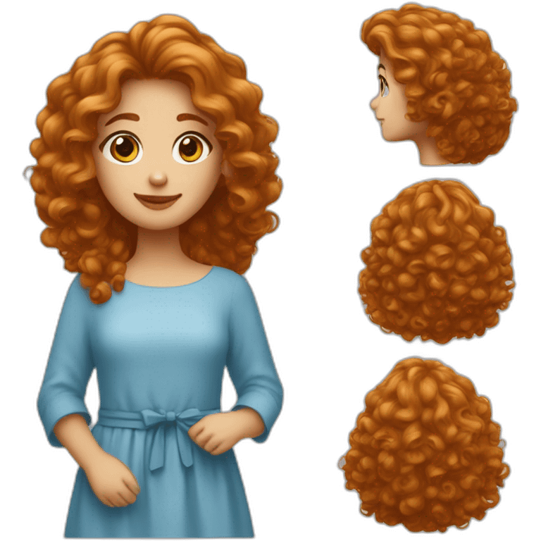 Fille avec cheveux bouclés roux et robe bleu emoji