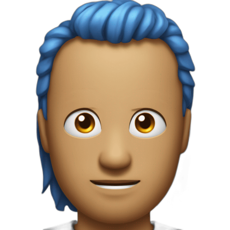 Un mec noir avec des cheveux de couleur bleu et orange moutard sur le visage des symboles doré. Des cornes de bélier orange moutard emoji