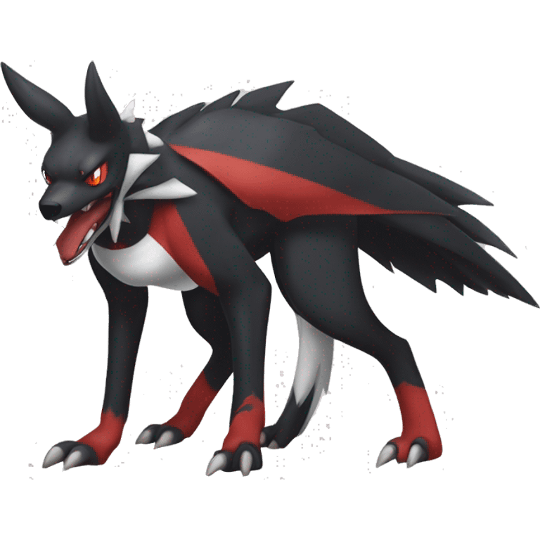 Black Cool Edgy Nargacuga-Houndoom-Garchomp Fakémon with Red and white Edgy markings, full body, outlined emoji