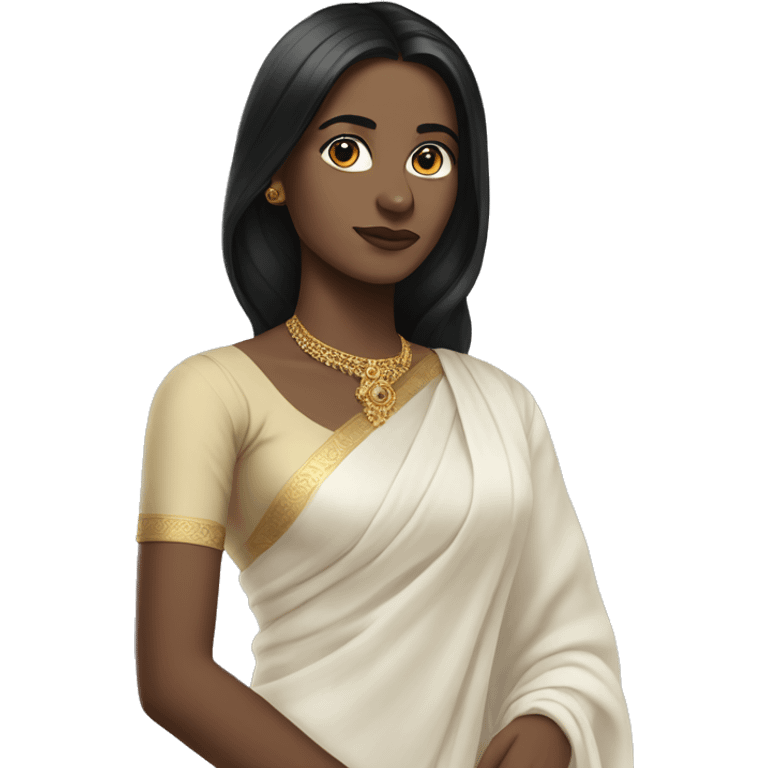  beige skin ;Black long hair wearing white saree emoji