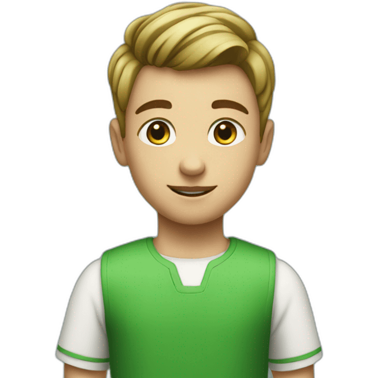 A boy wearing a green dress with MKR written in it  emoji