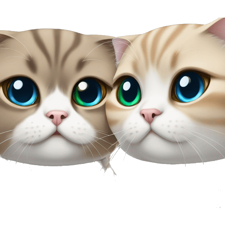 Two Scottish fold cats one brown with green eyes the other white with blue eyes  emoji