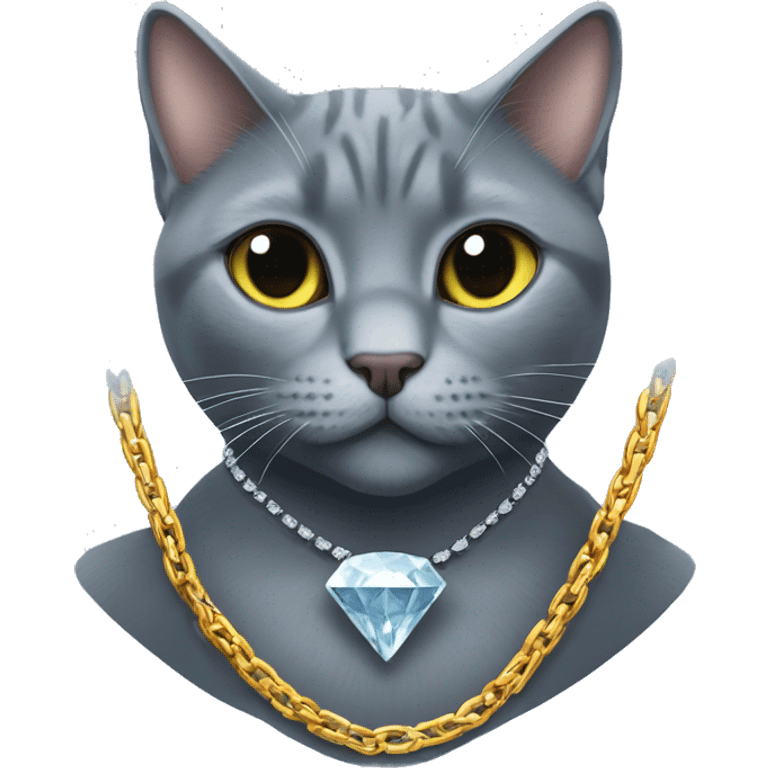 Plump Russian blue cat wearing a diamond chain driving a Lamborghini  emoji