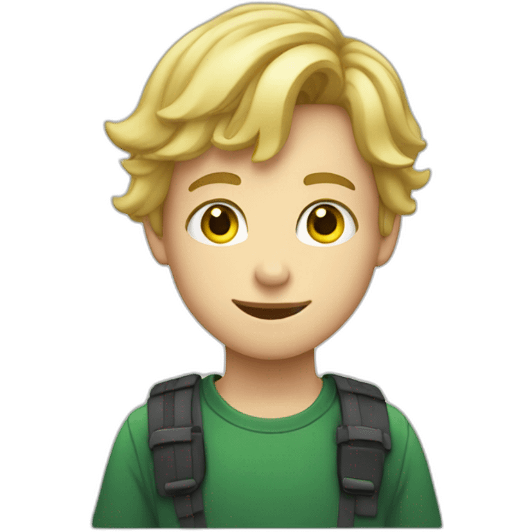 14 years ils boy who has Green eyes, blond hair and oval face with yellow teeth emoji