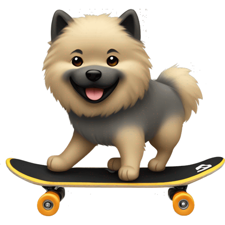 Black/creme/grey Eurasier riding a skateboard emoji